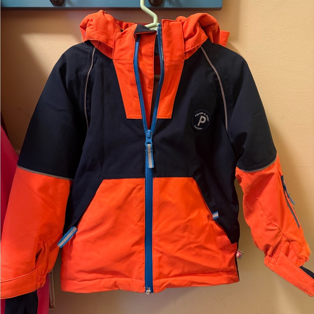 Polarn O. Pyret Orange and Black Kids Puffer Jacket